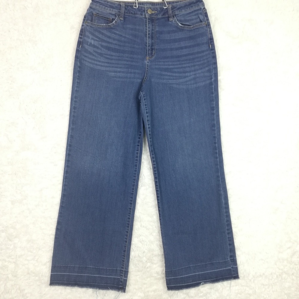 A.N.A Womens Wide Leg Blue Denim Distressed Medium Wash High Rise 14